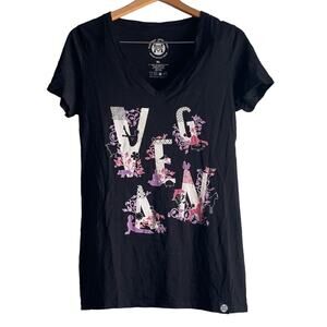 Vegan Yoga Poses Graphic Fitted Tee Shirt V-Neck Top XL USA Made